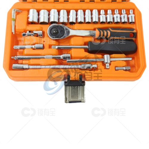 46件套筒扳手套装 车用拆装套装扳手 轮筒工具机械   套筒组套组合扳手  十字梅花内六角 S2钢批头
