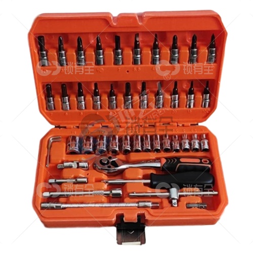 46件套筒扳手套装 车用拆装套装扳手 轮筒工具机械   套筒组套组合扳手  十字梅花内六角 S2钢批头