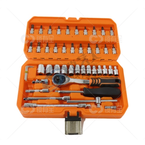 46件套筒扳手套装 车用拆装套装扳手 轮筒工具机械   套筒组套组合扳手  十字梅花内六角 S2钢批头