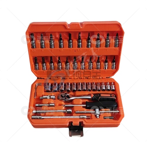 46件套筒扳手套装 车用拆装套装扳手 轮筒工具机械   套筒组套组合扳手  十字梅花内六角 S2钢批头