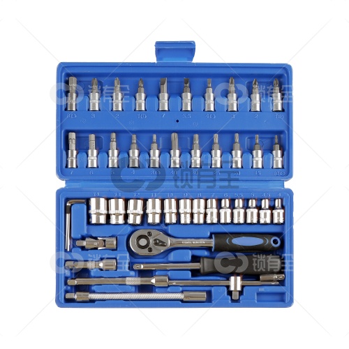 高档46件套 套筒组合扳手 十字梅花内六角工具套装-蓝盒铬钒钢