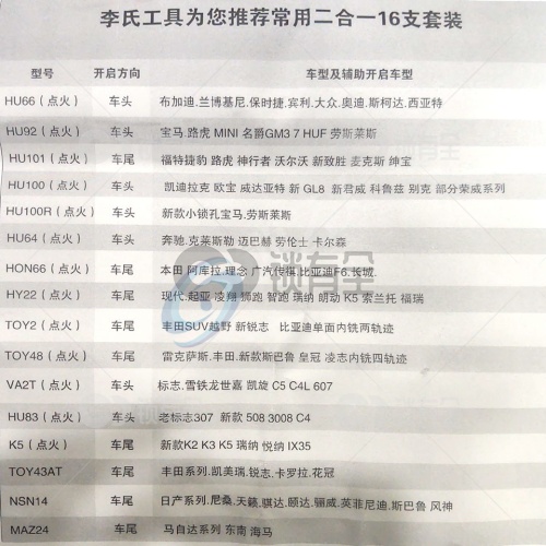 李志勤-16支套装 常用车型读齿开启工具-李氏二合一
