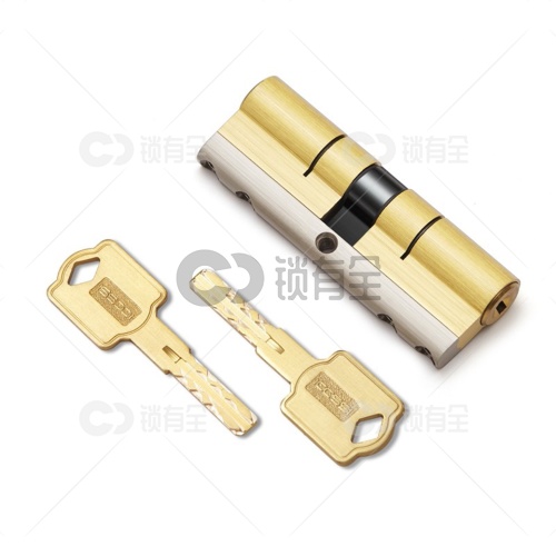 艾栖超C级 汉堡系列 双面24叶片内外铣八轨道防盗锁芯-黄铜防暴力防技 术开-配8把钥匙