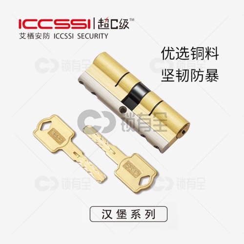 艾栖超C级 汉堡系列 双面24叶片内外铣八轨道防盗锁芯-黄铜防暴力防技 术开-配8把钥匙
