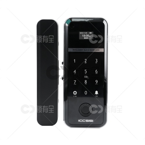 艾栖B500办公室带框玻璃门指纹锁-曜石黑 开孔密码门锁 智能锁