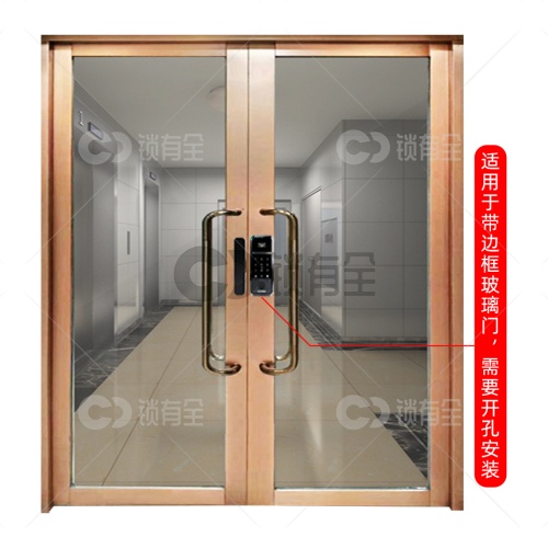 艾栖B500办公室带框玻璃门指纹锁-曜石黑 开孔密码门锁 智能锁