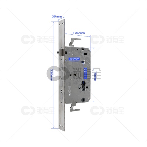 艾维特锁体中-35*330 专用指纹锁密码锁电子锁 防盗门7568锁体   全304不锈钢 双快双活 防插静音 镜面精钢系列