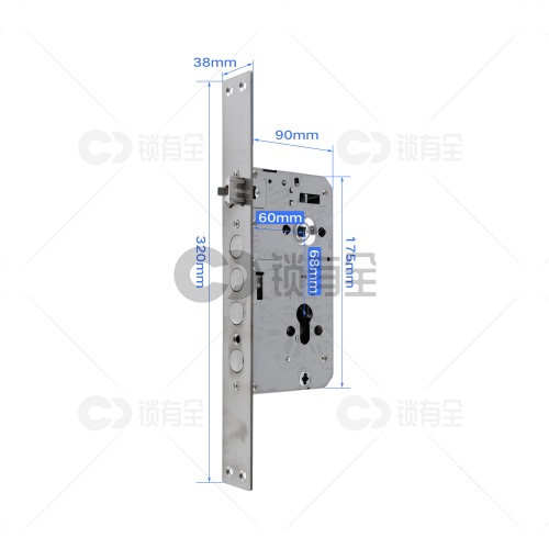 鸿顺锁体-38*320 专用指纹锁密码锁电子锁防盗门6068锁体   全304不锈钢 双快双活 防插静音 镜面精钢系列